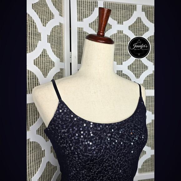 The Limited Blue Mesh Sequin Adjustable Spaghetti Strap Tank Top Size Medium - Picture 3 of 12